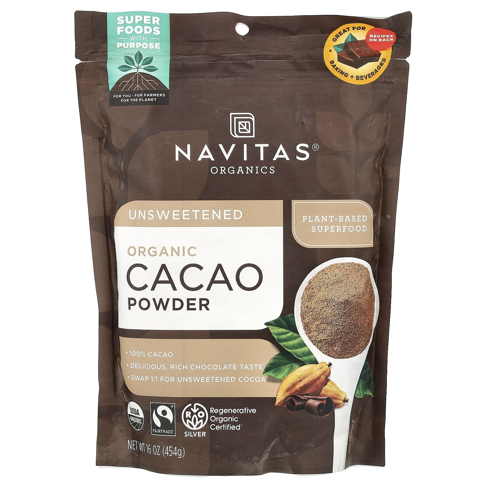 Organic Cacao Powder, Unsweetened, 24 oz (680 g)