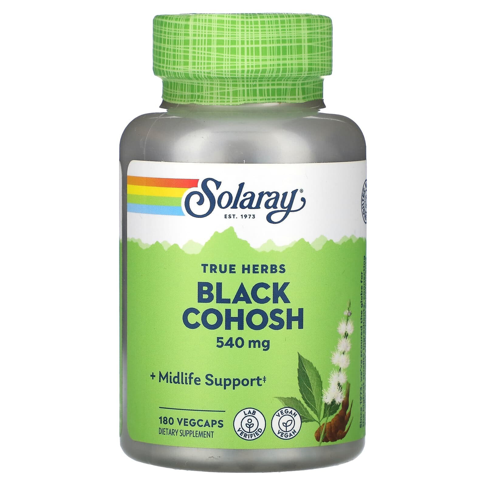 Solaray, True Herbs, черный кохош, 540 мг, 180 вегетарианских капсул