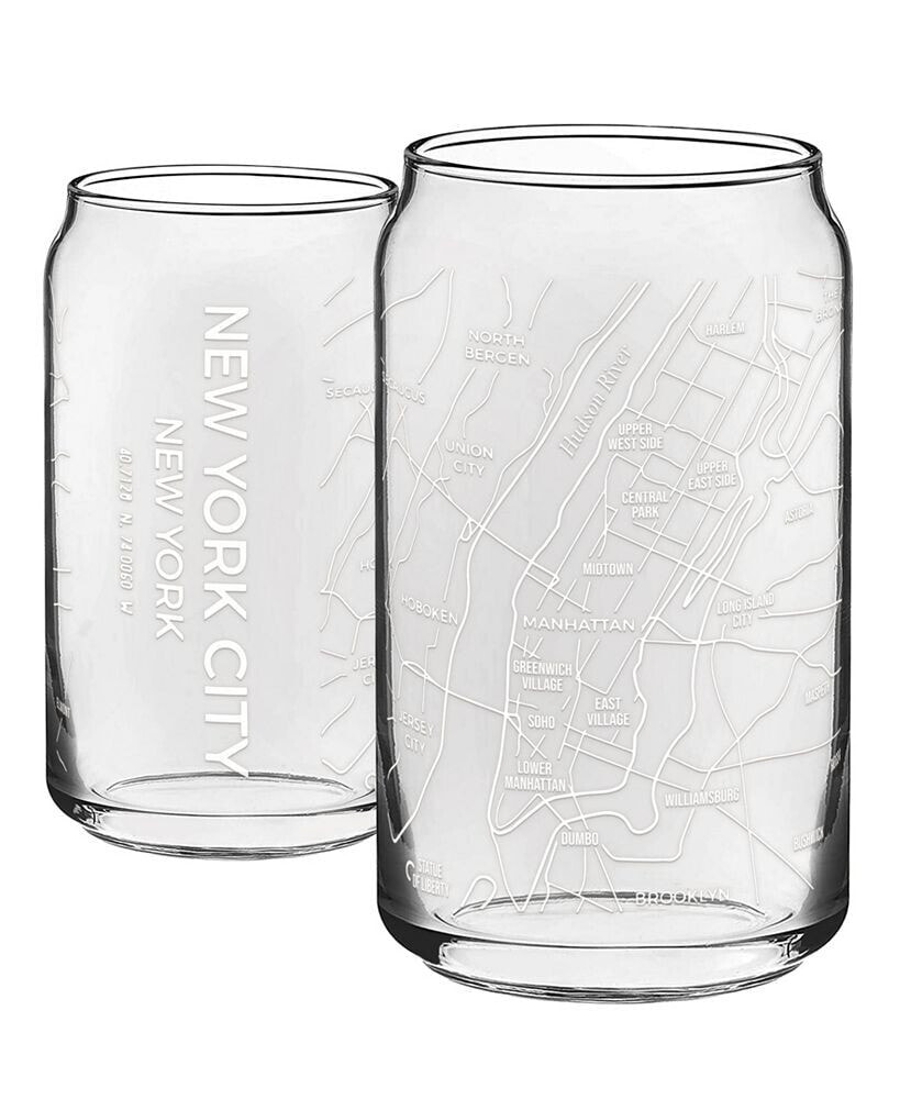 NARBO tHE CAN New York City Map 16 oz Everyday Glassware, Set of 2