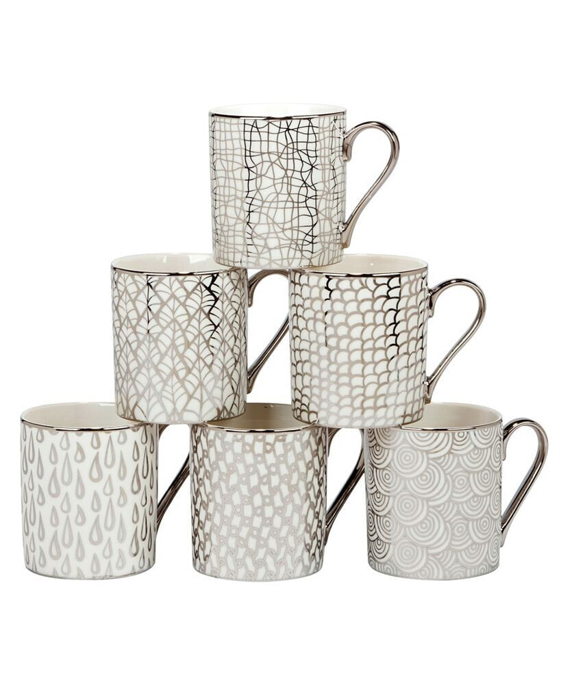 Certified International mosaic Silver-Tone Plated 16 oz Can Mugs Set of 6, Service for 6