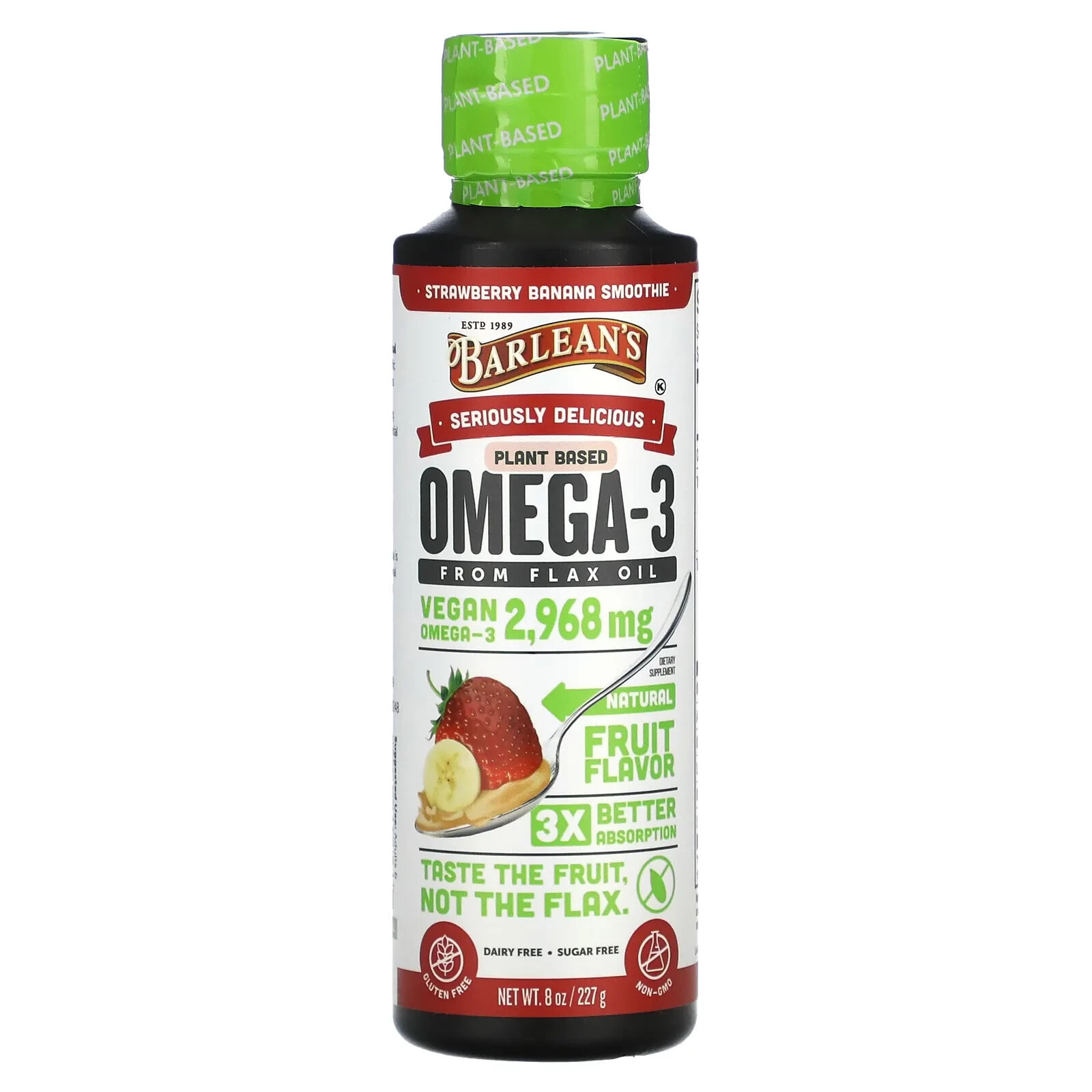 Plant Based Omega-3 from Flax Oil, Strawberry Banana Smoothie, 8 oz (227 g)