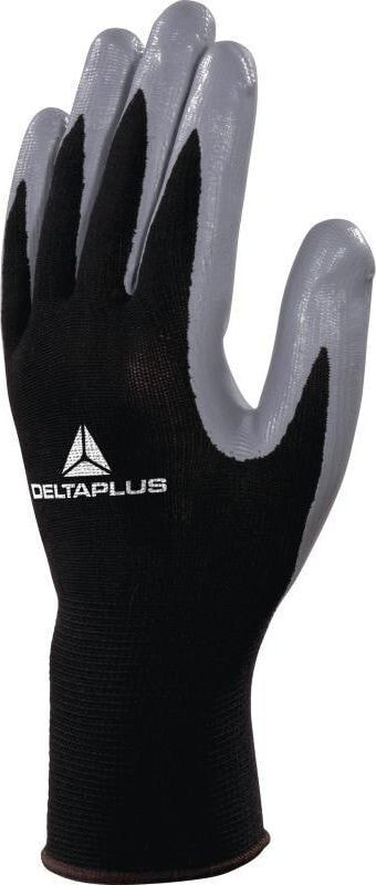 DELTA PLUS Polyester Knitted Gloves Nitrile Hand Size 7 Black-gray (VE712GR07)