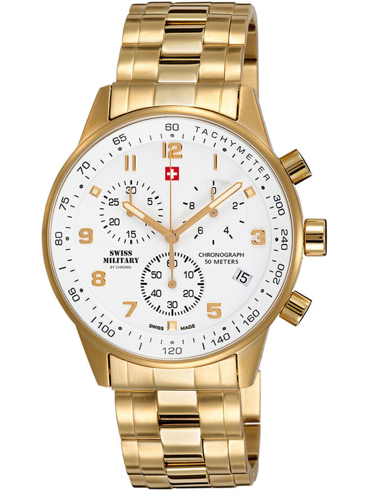 Мужские наручные часы с золотым браслетом Swiss Military SM34012.03 Chronograph 41mm 5 ATM