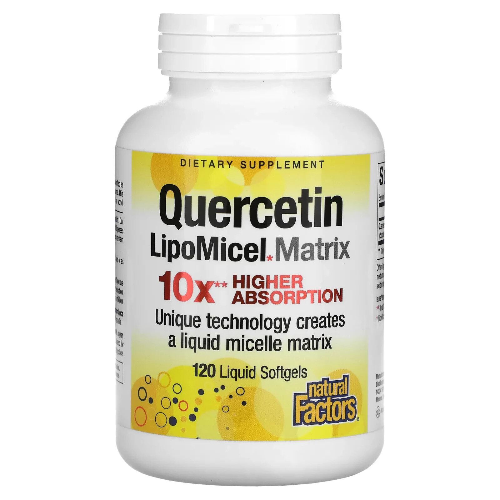 Natural Factors, кверцетин, в мицеллярной форме LipoMicel, 120 капсул с жидкостью
