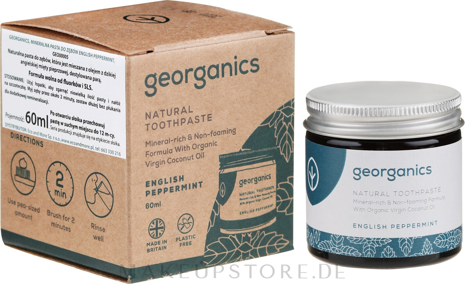 Natürliche Zahnpasta mit englischem Pfefferminzgeschmack - Georganics English Peppermint Natural Toothpaste