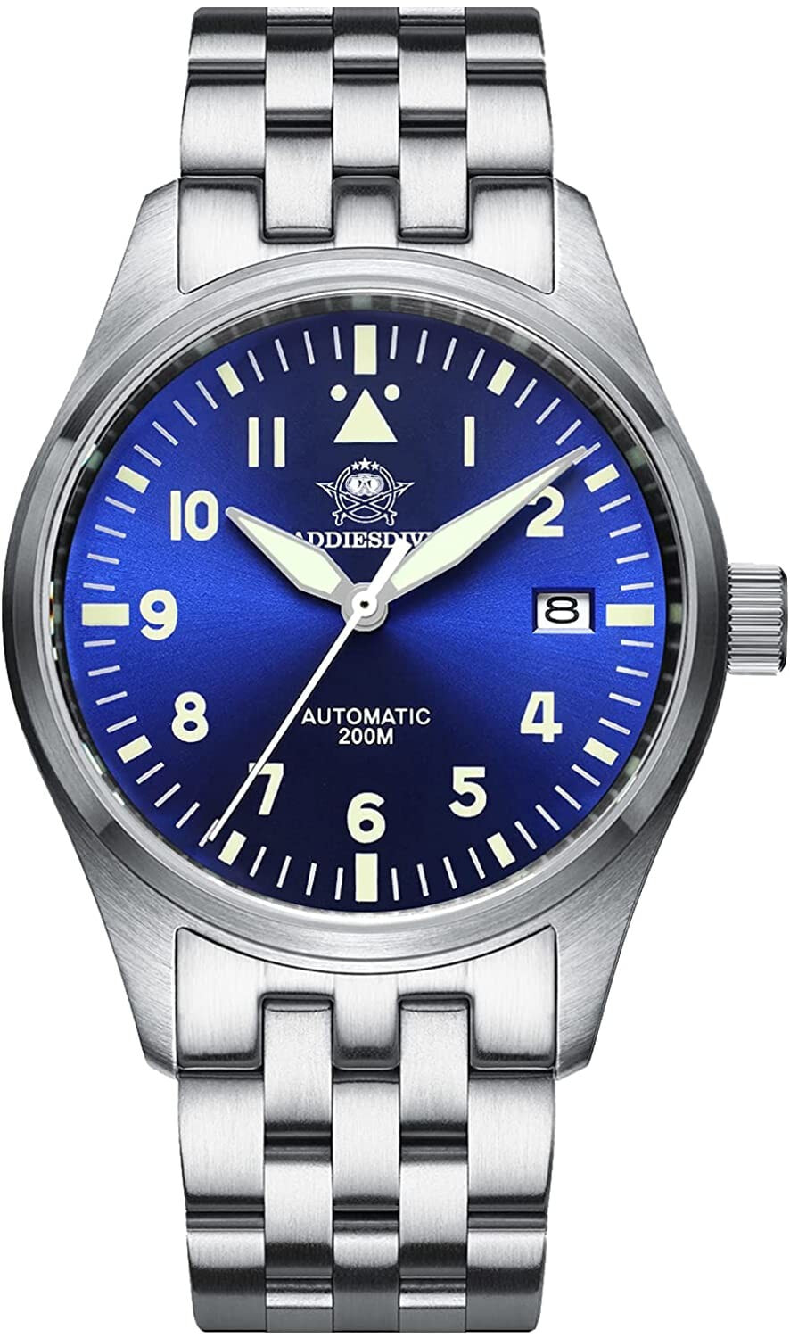 Мужские наручные часы с серебряным браслетом ADDIESDIVE Men's watch brand watch aviator NH35A automatic watch H2