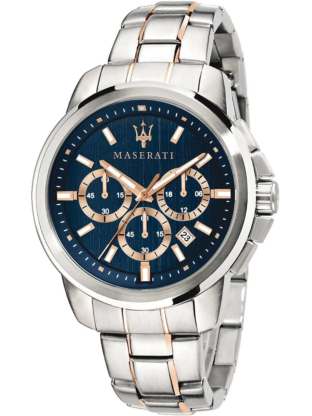 Мужские наручные часы с серебряным браслетом Maserati R8873621008 Successo chronograph 44mm 5ATM