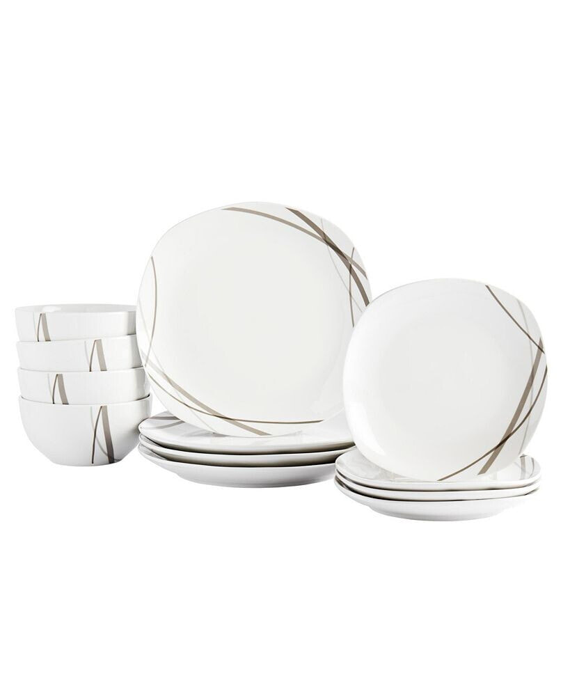 Tabletops Unlimited curves Square 12-Pc Dinnerware Set, Service for 4