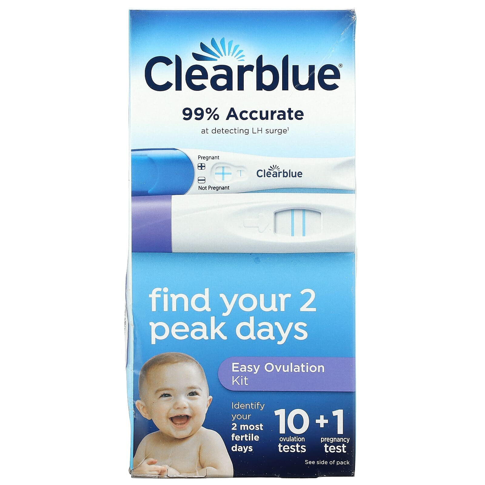 Clear Blue, Easy Ovulation Kit, 10 тестов на овуляцию + 1 тест на беременность