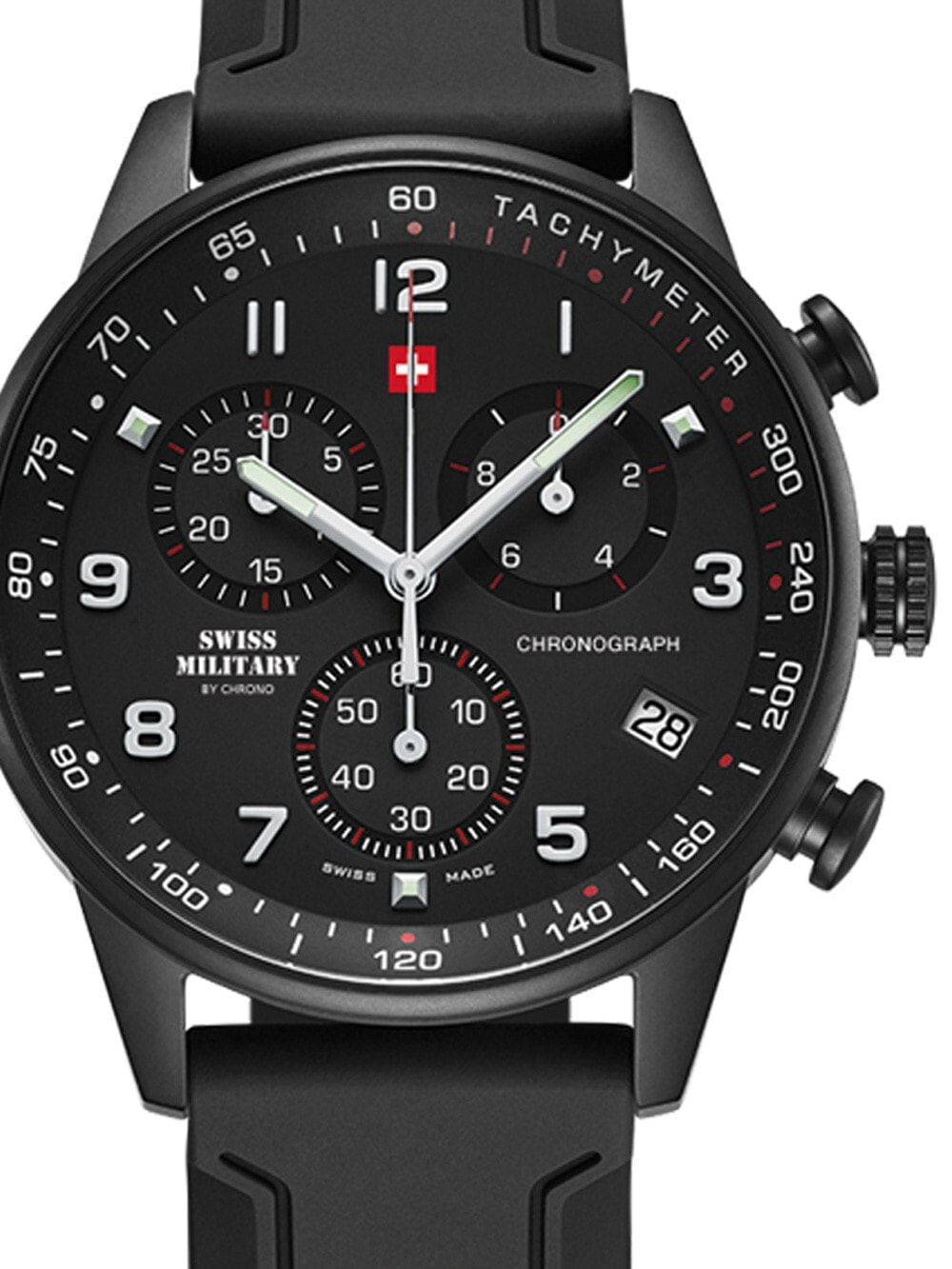 Мужские наручные часы с черным силиконовым ремешком Swiss Military SM34012.09 Chronograph 41mm 5 ATM