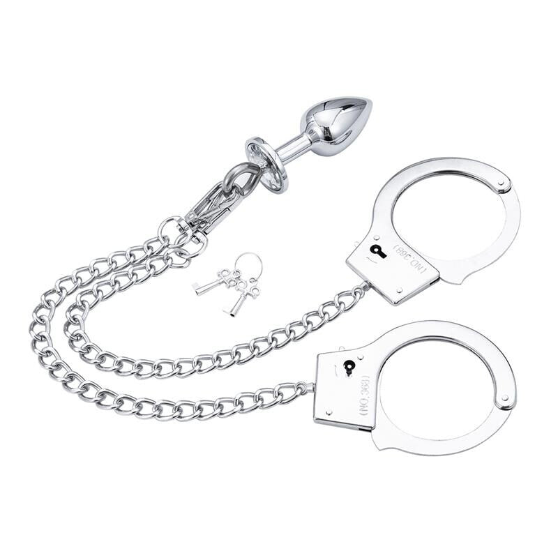 Metal Hand Cuffs with Anal Plug