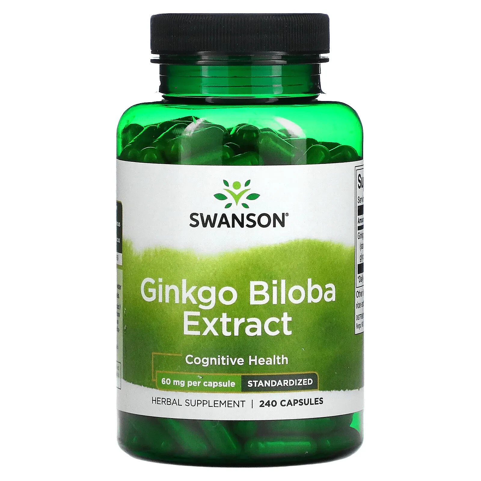 Ginkgo Biloba Extract, Standardized, 60 mg, 30 Capsules