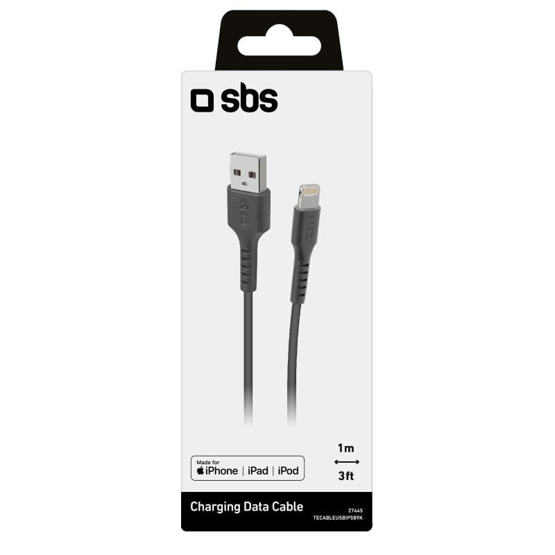 SBS TECABLEUSBIP589K - 1 m - Lightning - USB A - Male - Male - Black