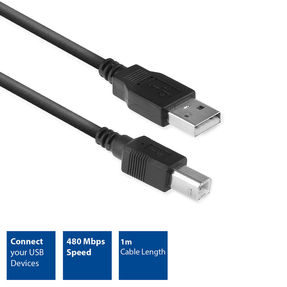 ACT AC3030 USB кабель 1 m USB 2.0 USB A USB B Черный