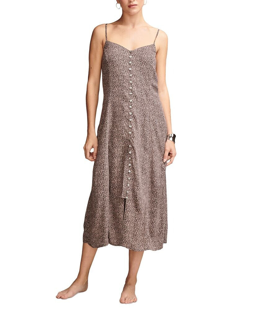 Lucky Brand women's Printed Button-Front Midi Slip Dress