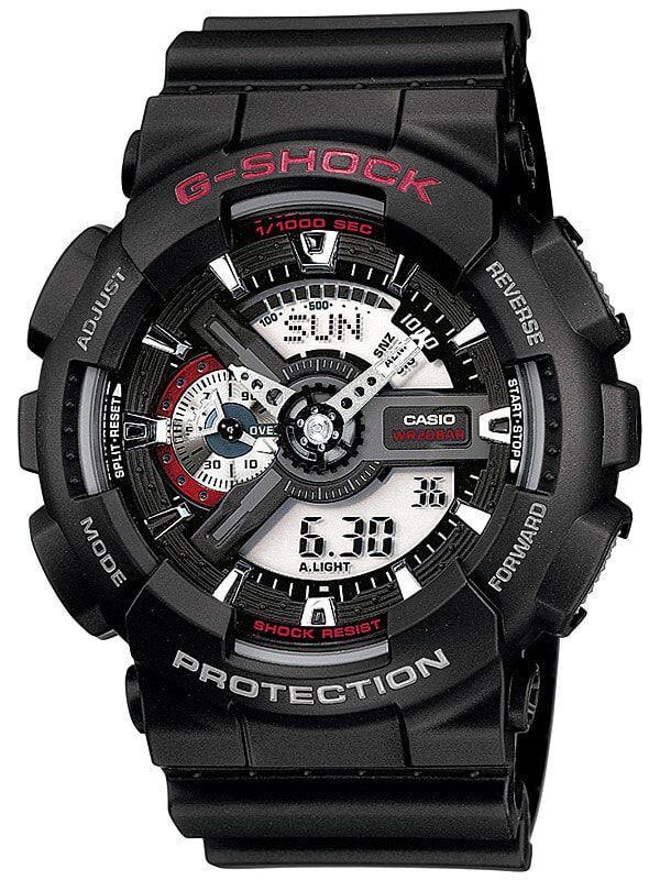 Мужские наручные часы с черным силиконовым ремешком CASIO GA-110-1AER G-SHOCK 51mm 20 ATM