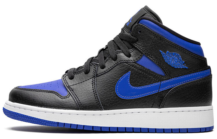 Jordan Air Jordan 1 Mid 中帮 复古篮球鞋 GS 黑蓝 / Кроссовки Jordan Air Jordan 1 Mid GS 554725-068