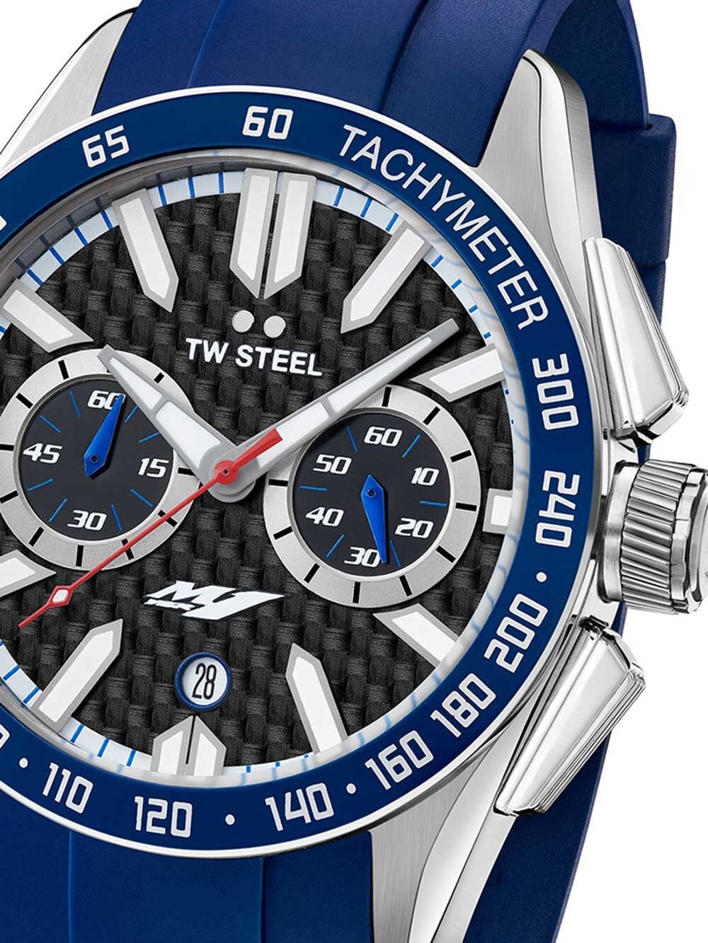 Мужские наручные часы с синим силиконовым ремешком TW Steel GS3 Yamaha Factory Racing Chronograph 42mm 10 ATM
