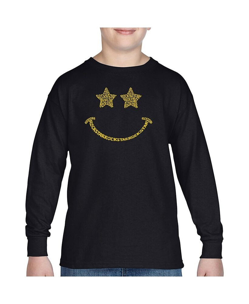 LA Pop Art big Boy's Word Art Long Sleeve T-shirt - Rockstar Smiley