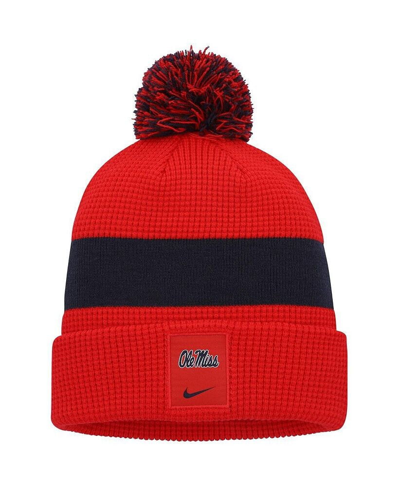 Nike men's Red Ole Miss Rebels Sideline Team Cuffed Knit Hat with Pom