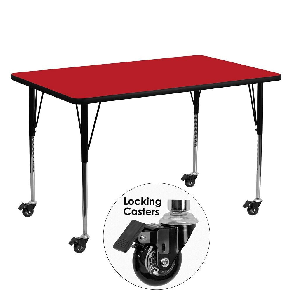 Flash Furniture mobile 30''W X 60''L Rectangular Red Hp Laminate Activity Table - Standard Height Adjustable Legs