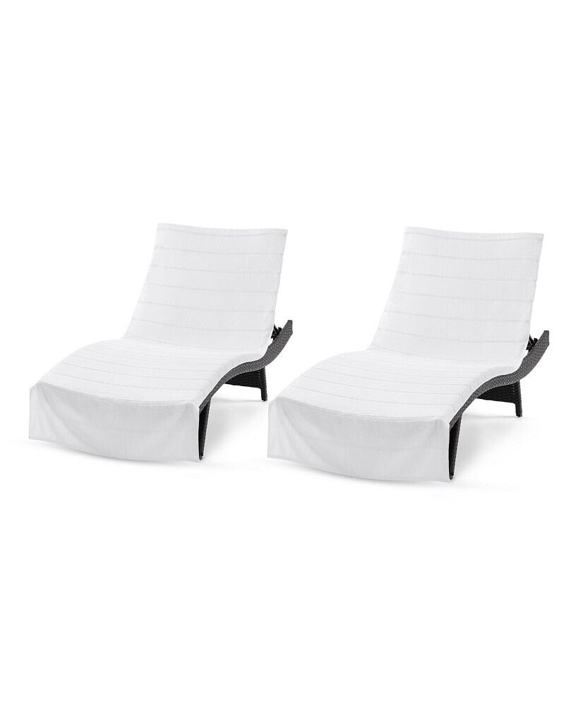 Arkwright Home chaise Lounge Cover (Pack of 2, 30x85 in.), Cotton Terry Towel with Pocket to Fit Outdoor Pool or Lounge Chair, White with Colored Stripes