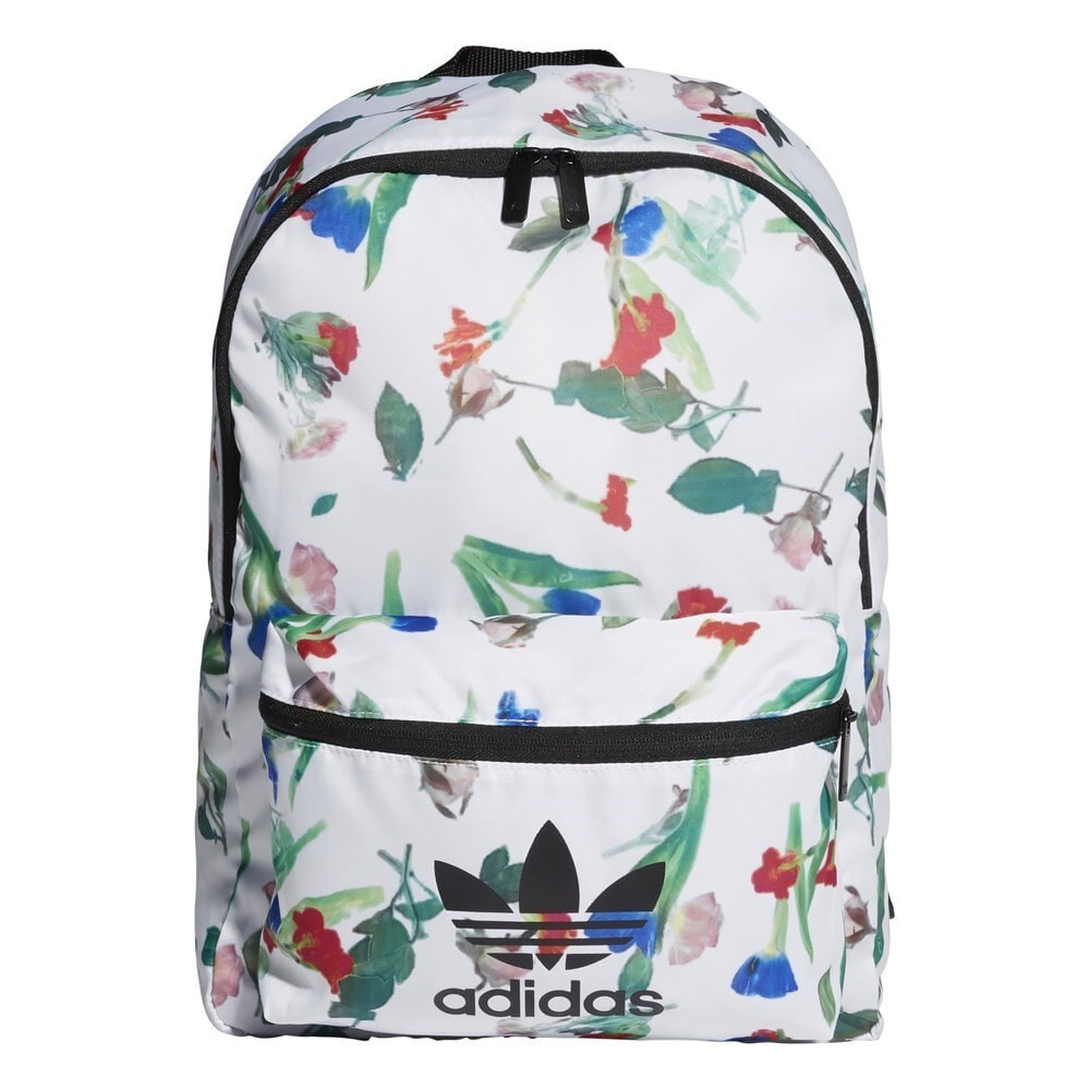 Женский спортивный рюкзак  adidas логотип, принт цветочный,  одно отделение на молнии, спереди карман на молнии для мелких предметов.