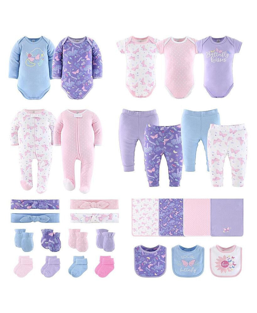 The Peanutshell newborn Layette Gift Set for Girls, Purple Pink Butterfly, 30 Essential Pieces,