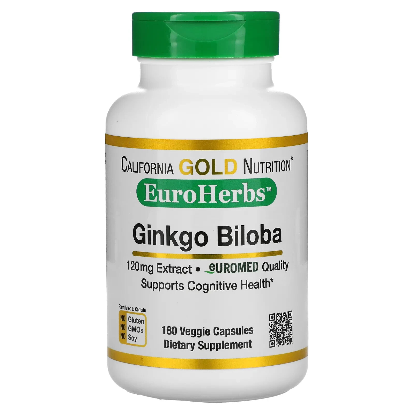 EuroHerbs, Ginkgo Biloba Extract, Euromed Quality, 120 mg, 180 Veggie Capsules
