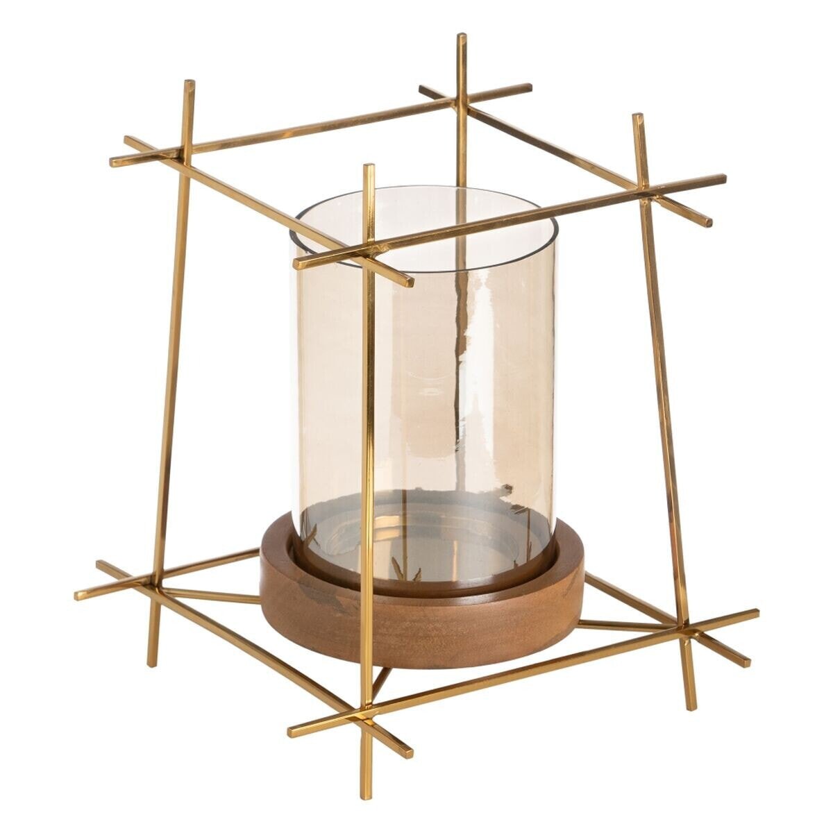 Candleholder Brown Golden Wood Crystal Steel 24 x 24 x 26 cm