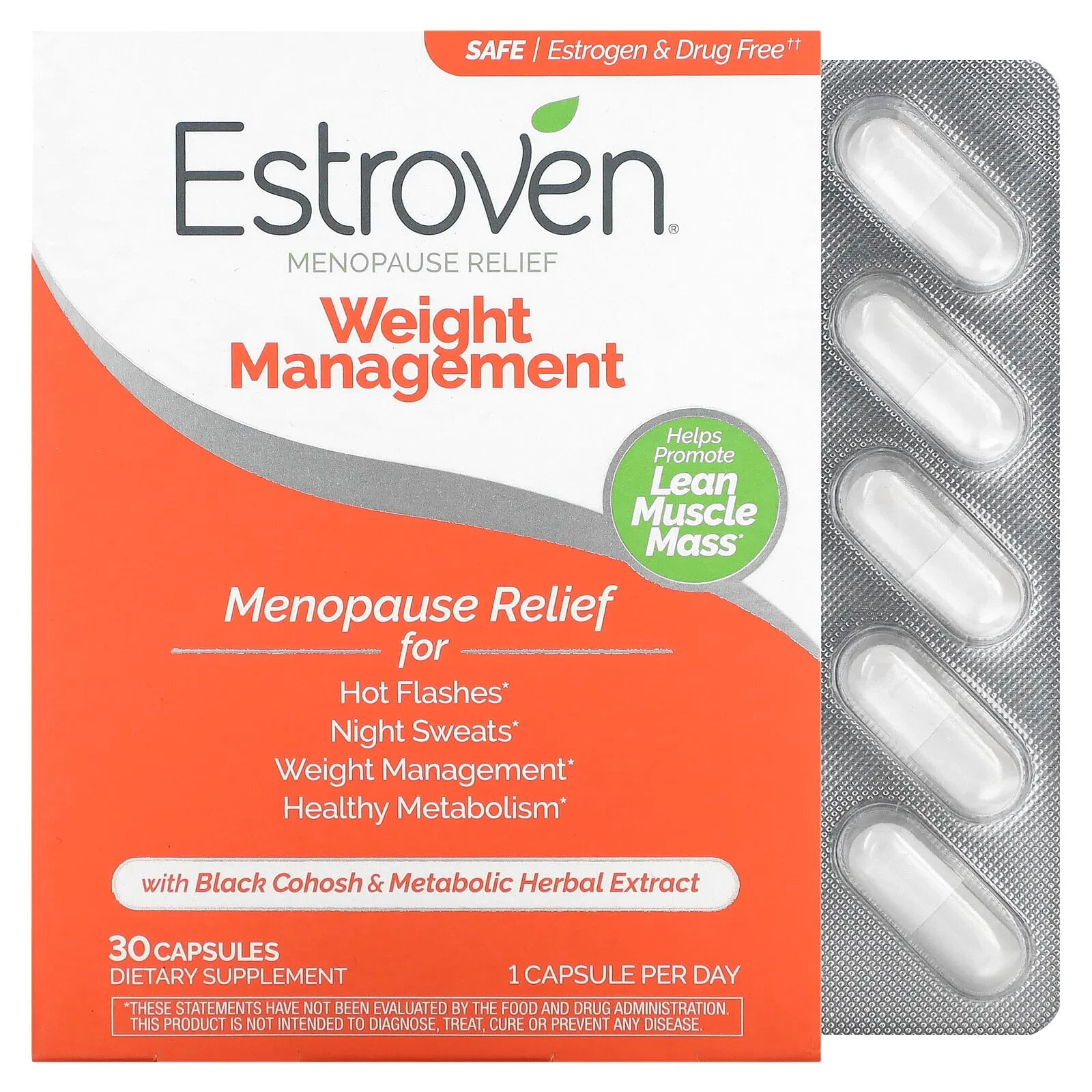 Estroven, Menopause Relief + Weight Management, 30 Capsules