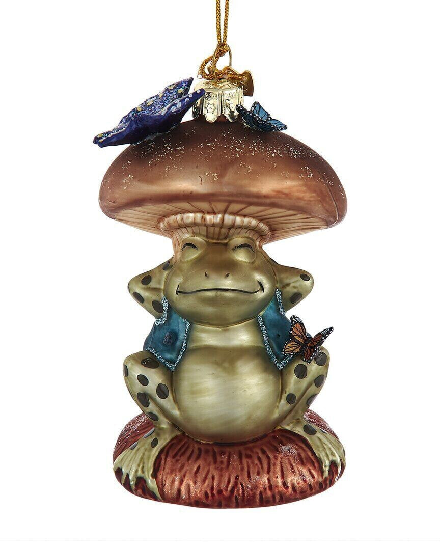 Kurt Adler 4.25In Noble Gems Sleeping Frog With Mushroom Ornament Multicolor