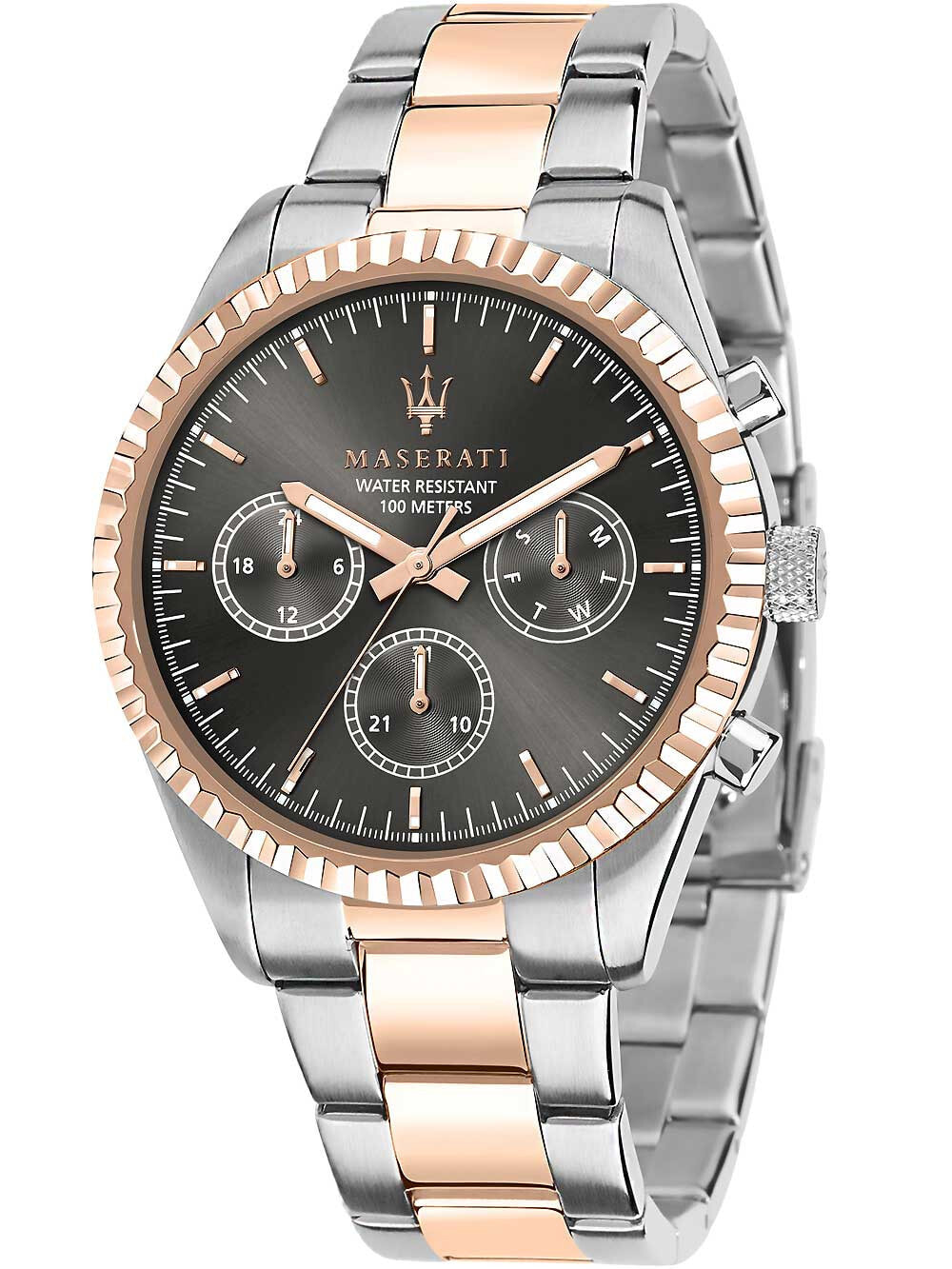 Мужские наручные часы с серебряным браслетом Maserati R8853100020 Competizione mens watch 43mm 10ATM