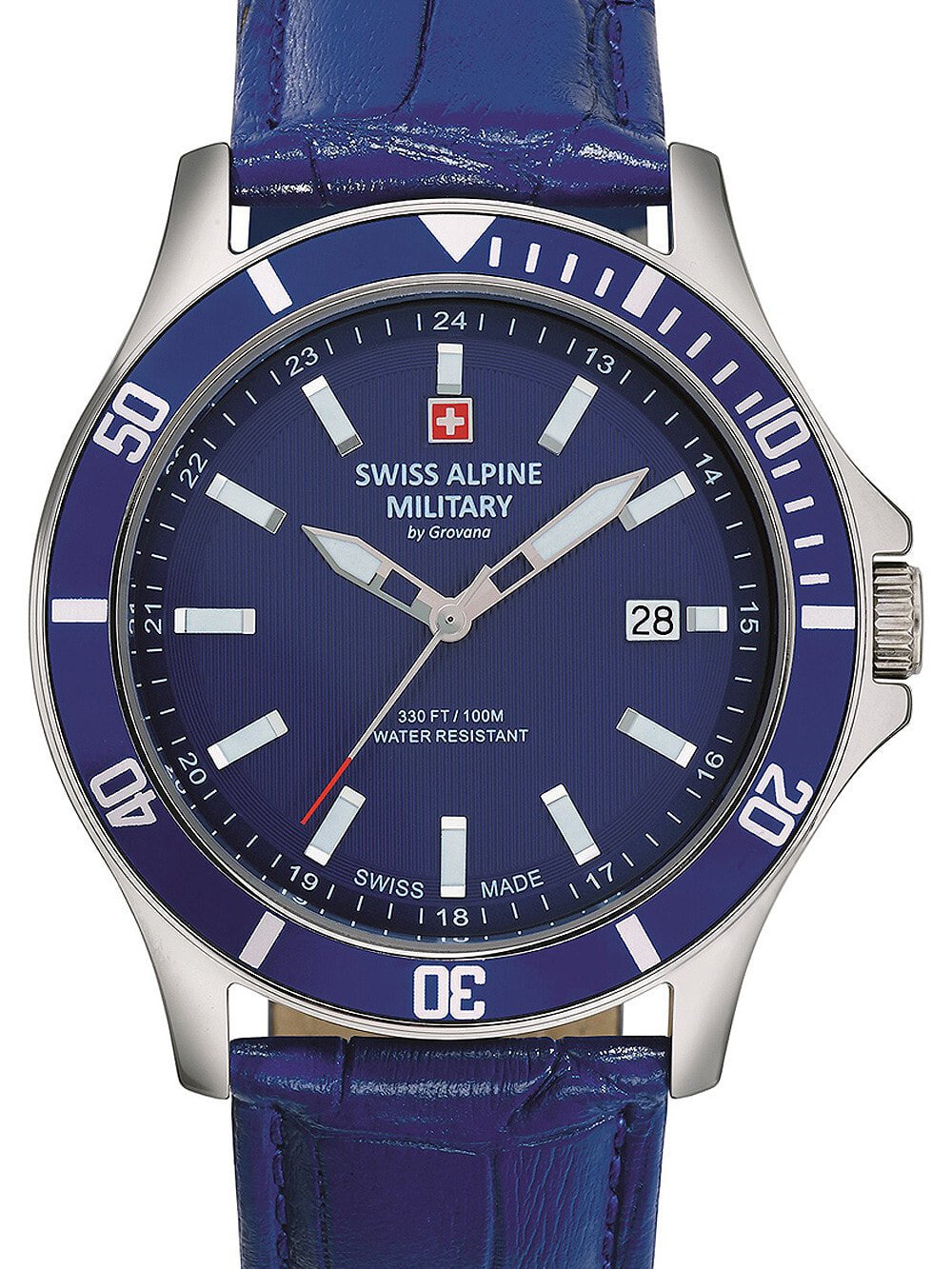 Мужские наручные часы с синим кожаным ремешком Swiss Alpine Military 7022.1535 mens 42mm 10ATM