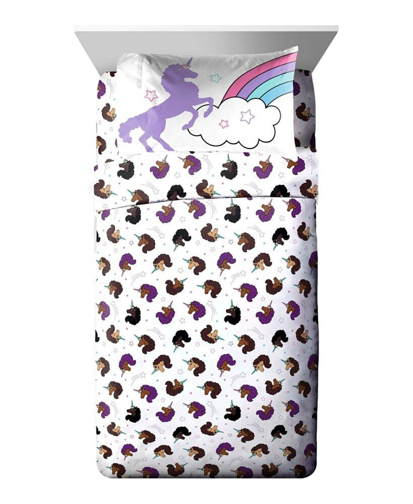 Jay Franco afro Unicorn Unique, Divine, Magical Microfiber 4 Piece Sheet Set, Twin