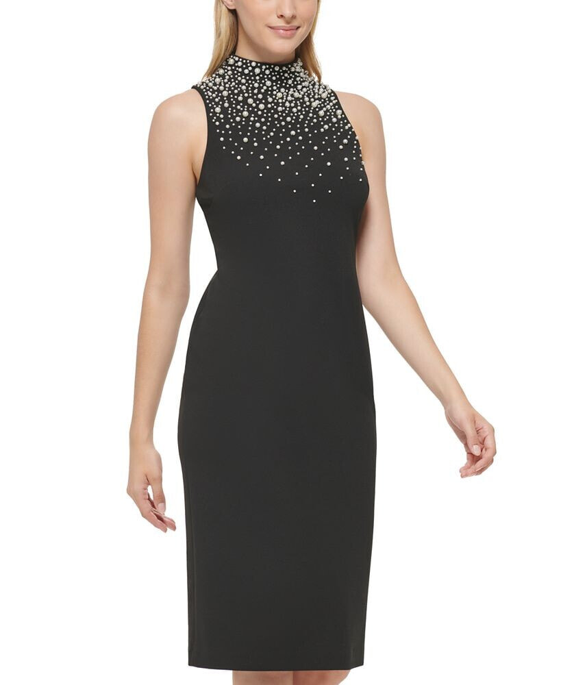 KARL LAGERFELD PARIS women's Embellished Mock Neck Dress