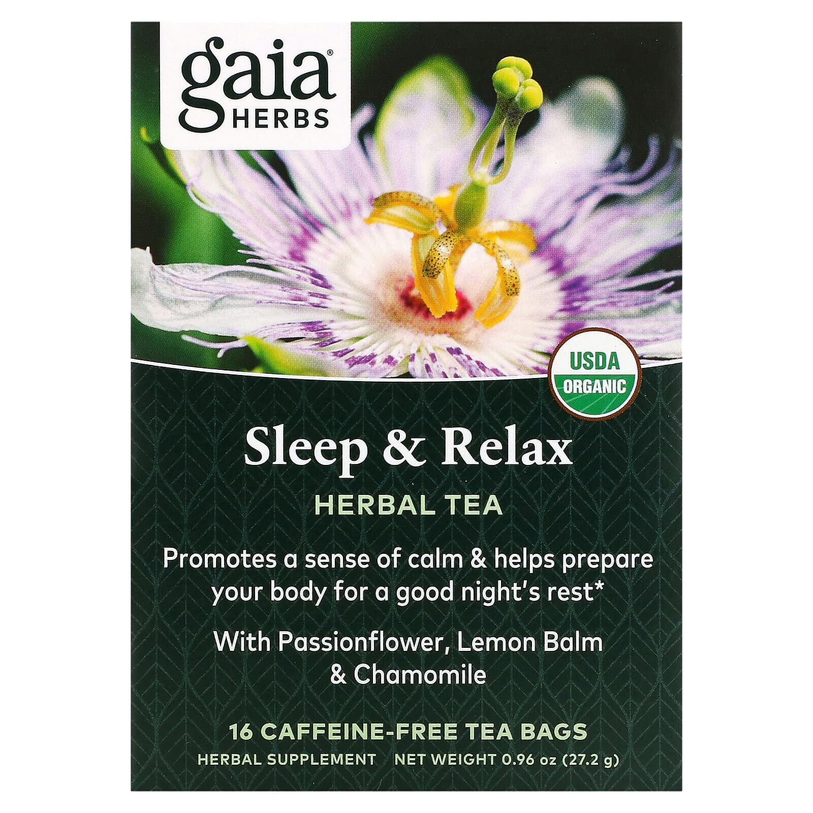Гайа Хербс, травяной чай, для сна и расслабления, без кофеина, 16 чайных пакетиков, 27,2 г (0,96 унции)