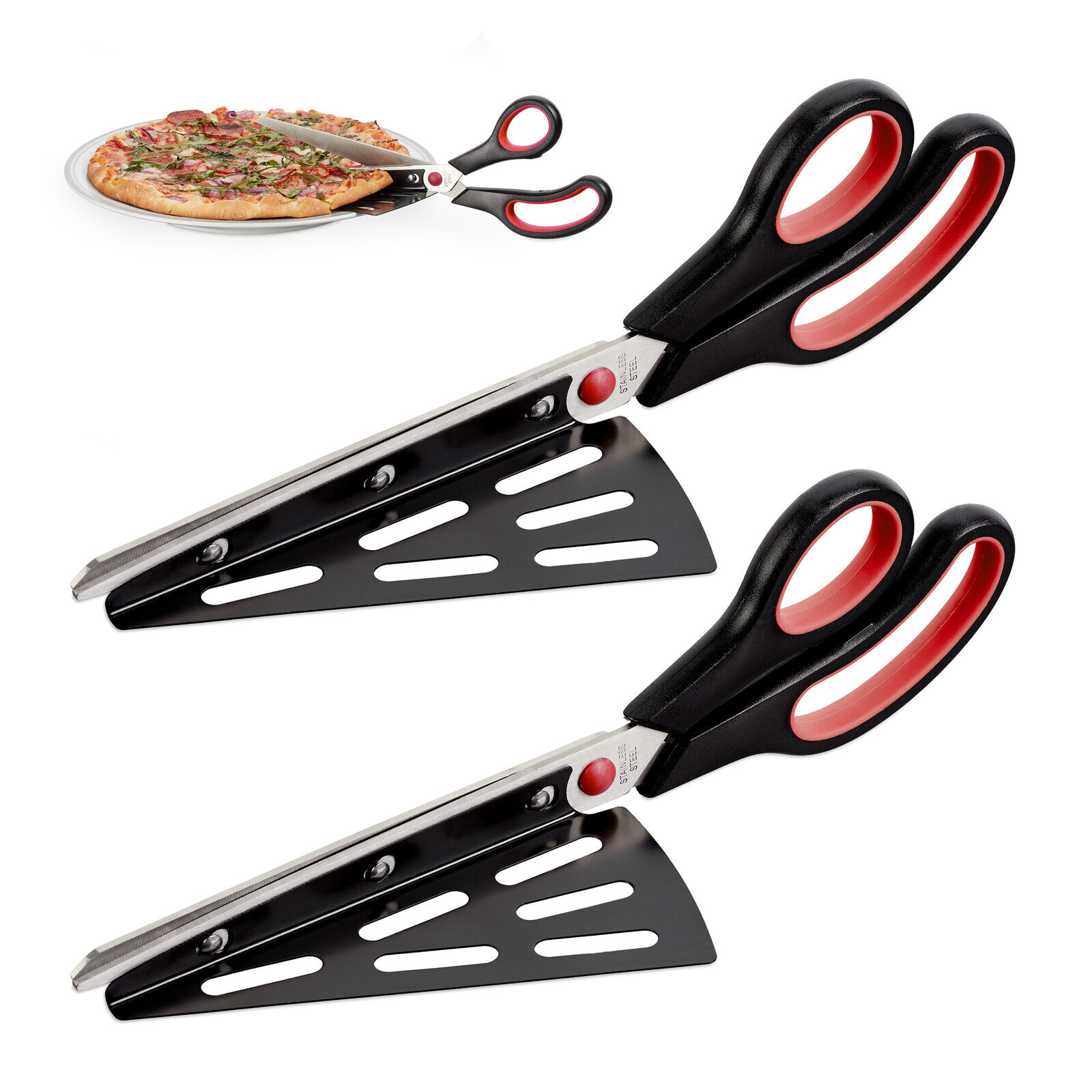 2 x schwarz-rote Pizzaschere mit Heber