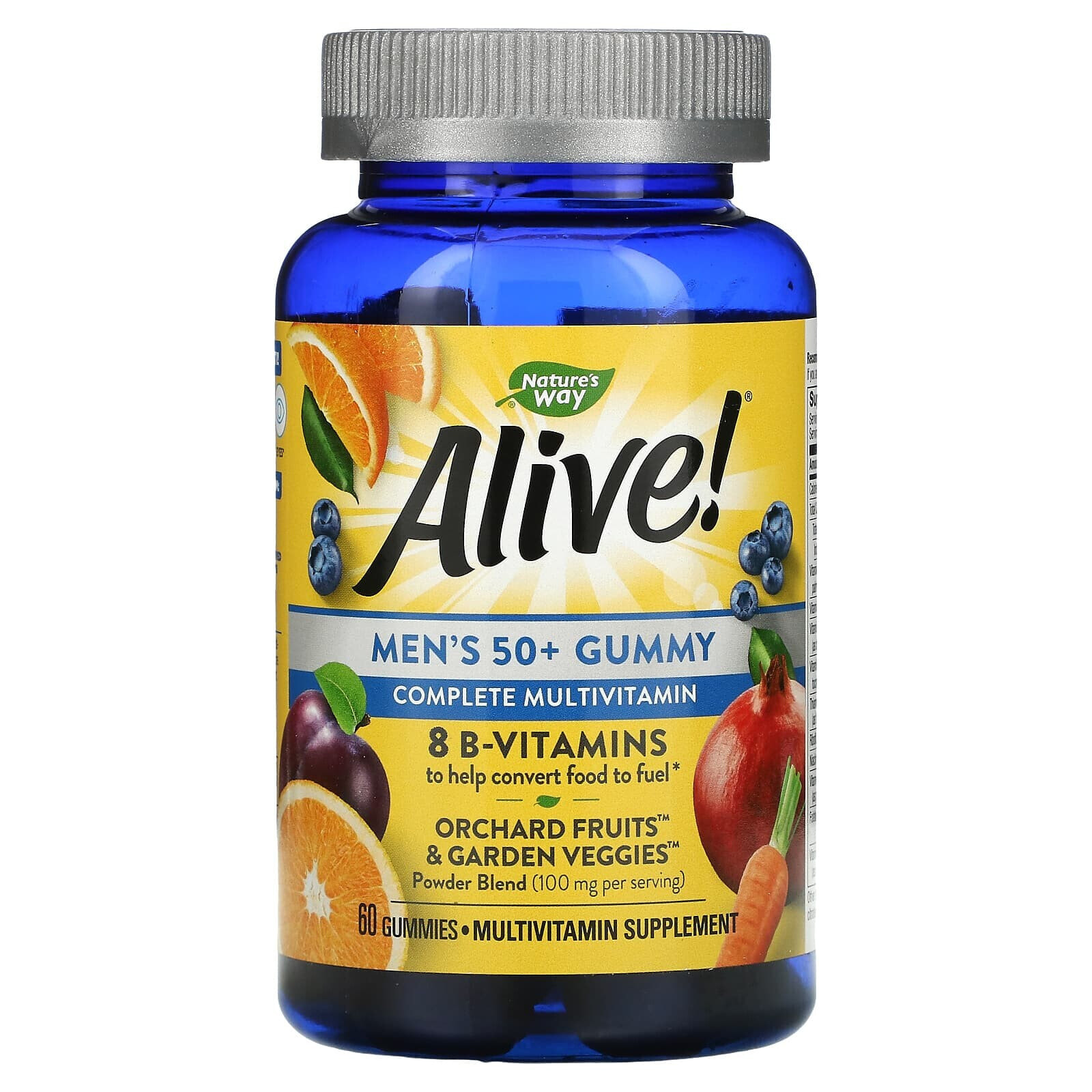 Alive! Men's 50+ Premium Gummies, Complete Multivitamin, Orange, Grape & Cherry, 75 Gummies