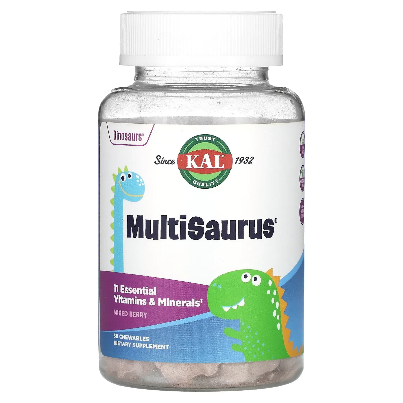 KAL Dinosaurs MultiSaurus Витаминно-минеральный комплекс для детей, со вкусом ягодного ассорти 90 жевательных таблеток