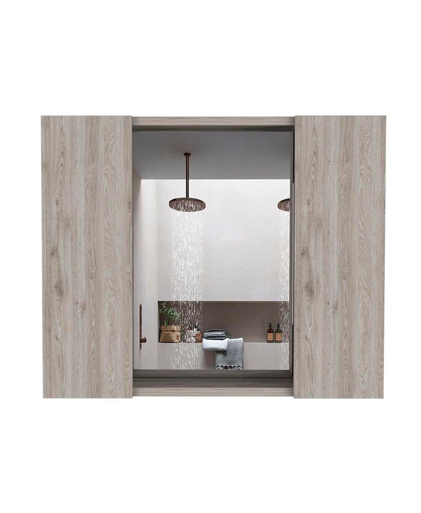 Simplie Fun artemisia Medicine Cabinet, Double Door, Mirror, One External Shelf -Light Gray