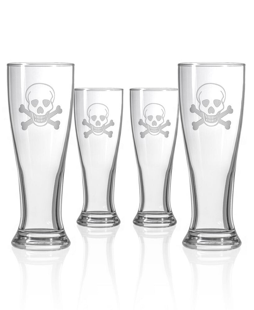 Rolf Glass skull and Cross Bones Beer Pilsner 16Oz- Set Of 4 Glasses