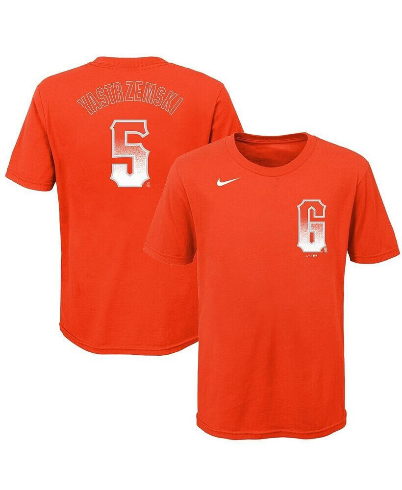 Nike big Boys Mike Yastrzemski Orange White San Francisco Giants City Connect Name and Number T-shirt