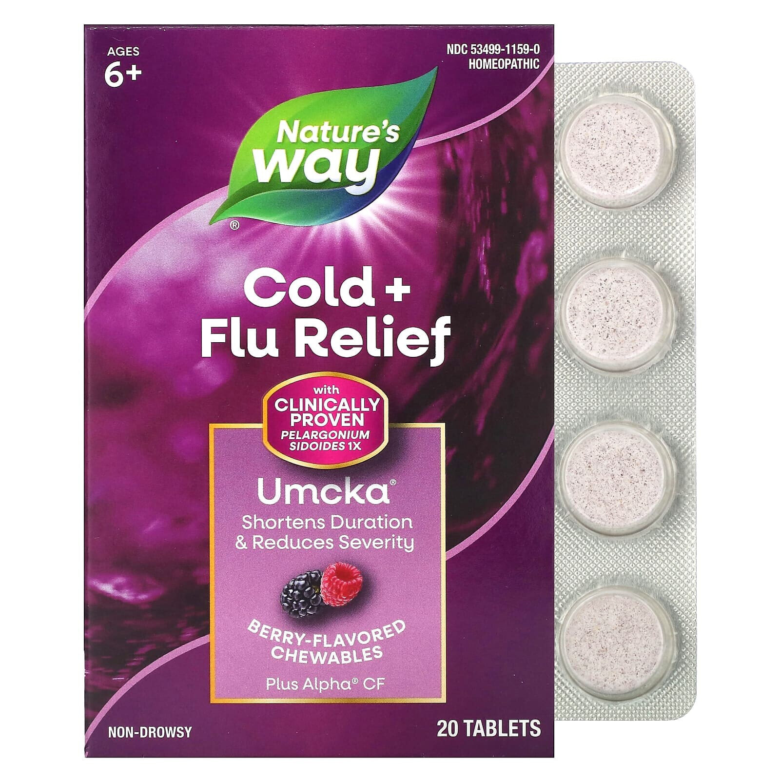 Nature's Way, Umcka, Cold + Flu, Berry, 20 Chewable Tablets