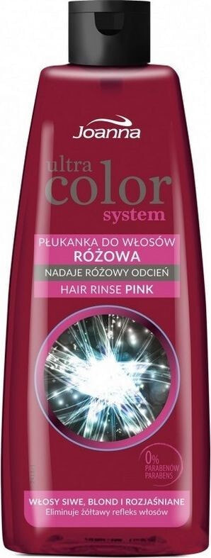 Joanna Ultra Color System Hair Rinse Pink  Розовый ополаскиватель для волос, уменьшающий желтый оттенок седых, светлых и обесцвеченных волос 150 мл