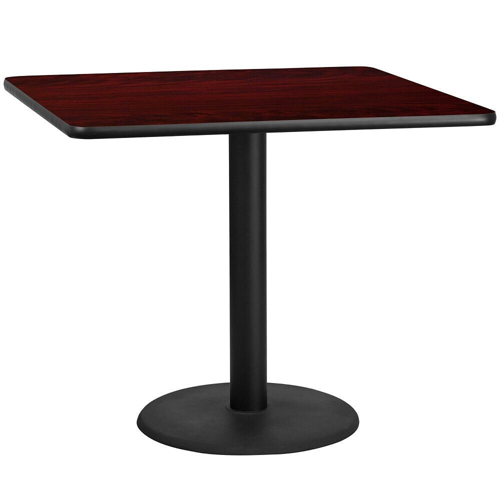 Flash Furniture 42'' Square Mahogany Laminate Table Top With 24'' Round Table Height Base