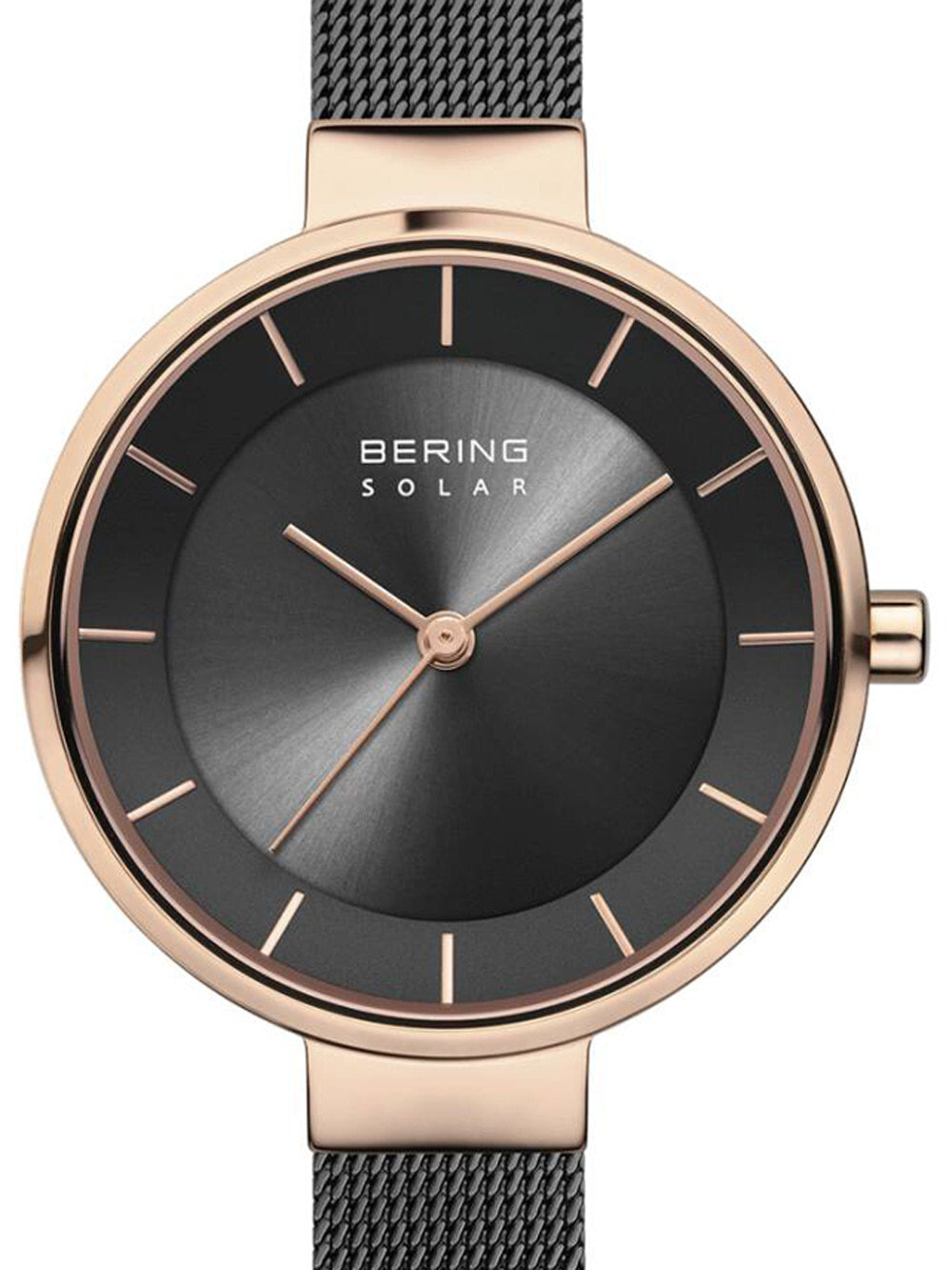 Женские наручные часы с черным браслетом Bering 14631-166 solar ladies 31mm 5ATM