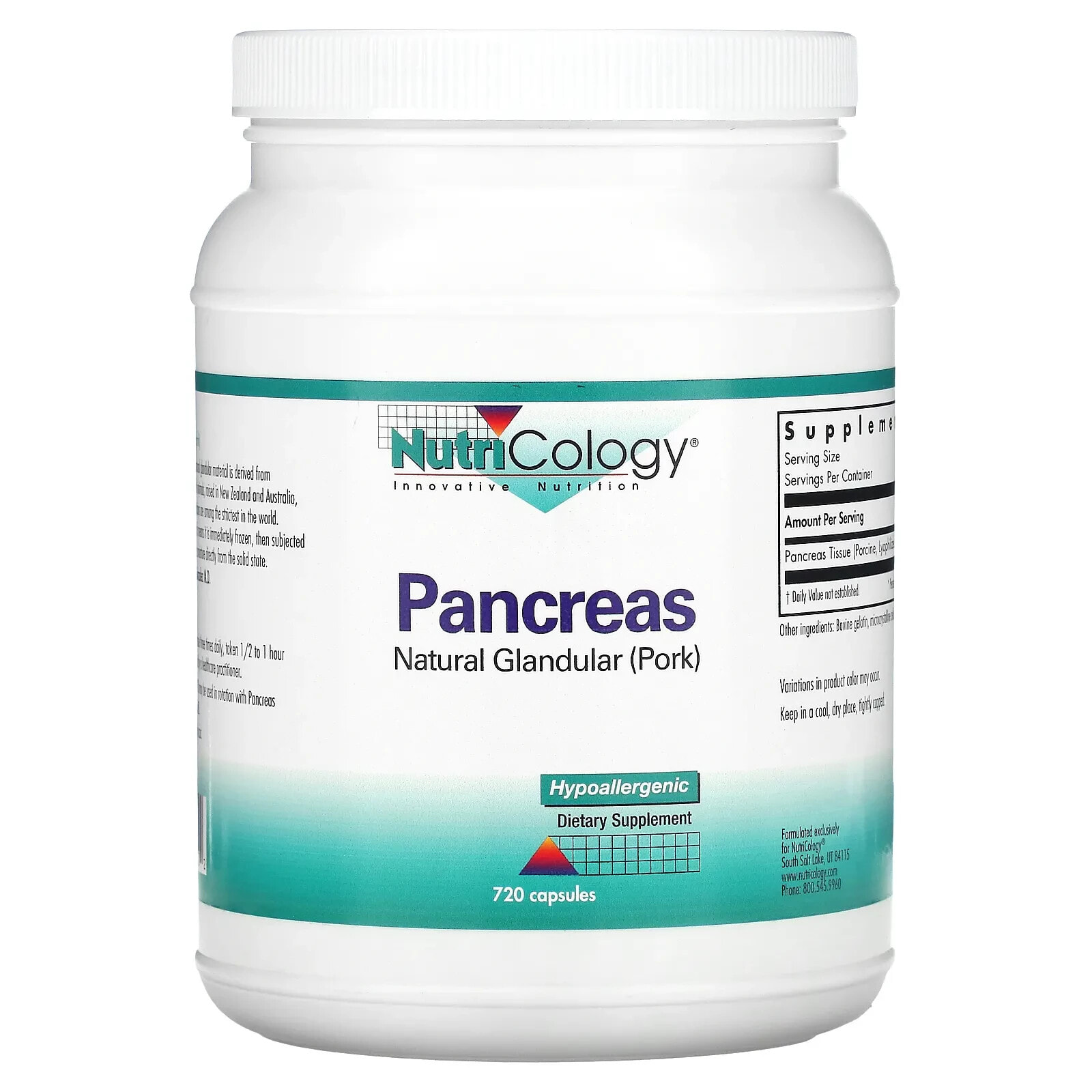 Nutricology, Pancreas, Natural Glandular (Pork), 60 Capsule