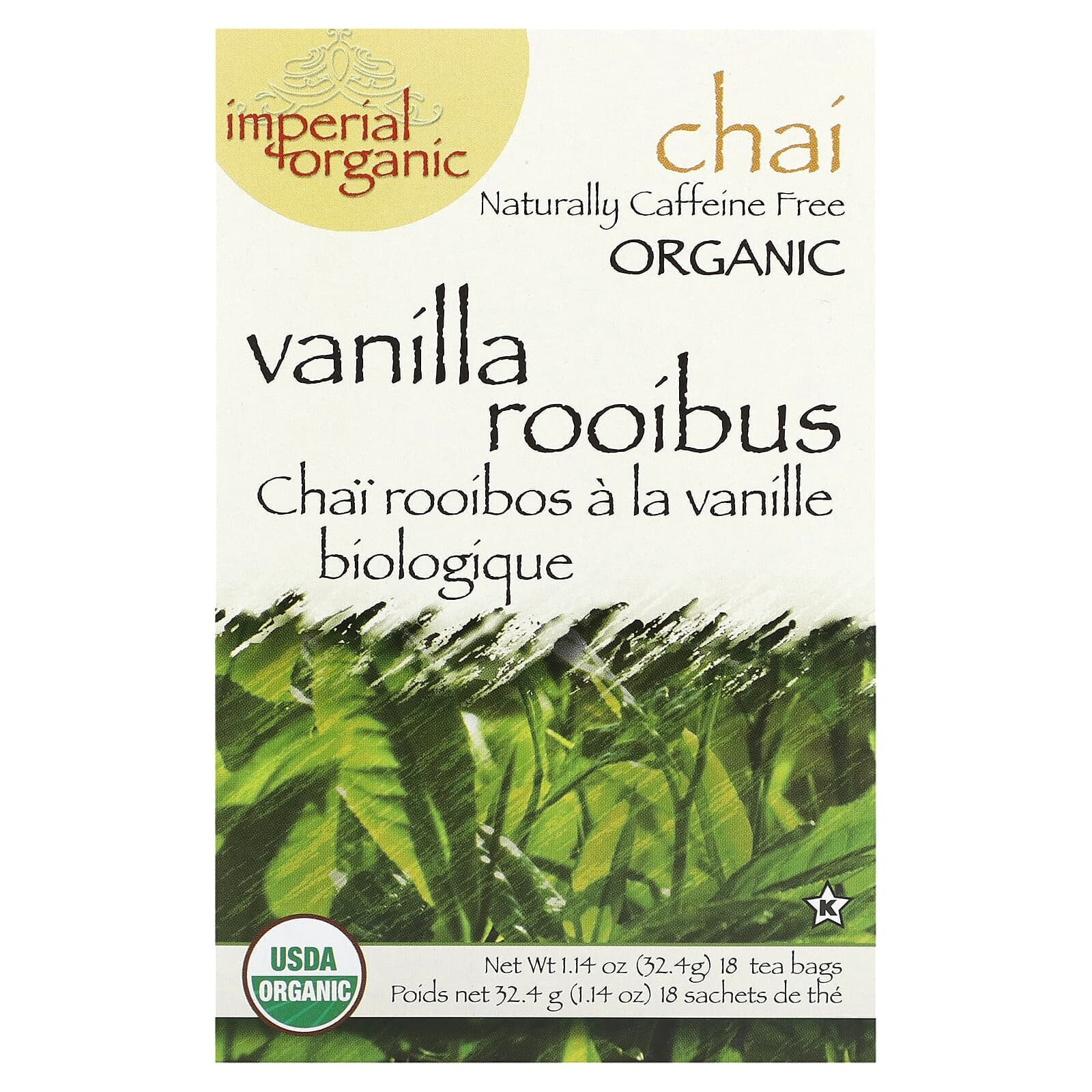 Uncle Lee's Tea, Imperial Organic Vanilla Rooibos Chai, без кофеина, 18 чайных пакетиков, 32,4 г (1,14 унции)