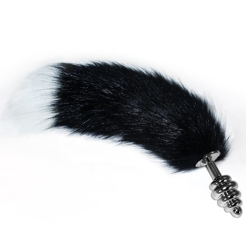 Плаг или анальная пробка LOVETOY Metal Butt Plug with Black and White Fox Tail Size L
